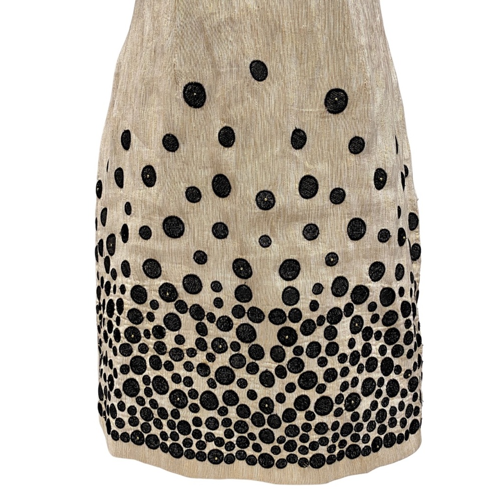 Ark & Co Gold Metallic Cocktail Dress with Black Stitched Polka Dot Design (M) - Picture 4 of 16